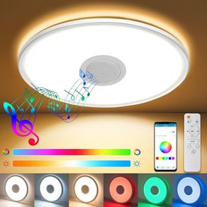 NEW SALE | RGB LED Ceiling Light - with Bluetooth Speaker and Remote Control, 24W Round Flush Bathroom Light, Dimmable 3000-6500K Ceiling Lamp