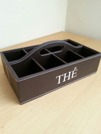 Brown leather french tea organiser