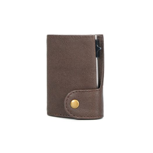 Genuine Leather Pop-Up Card Holder Wallet RFID Blocking Slim Credit Card Case