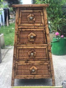 Solid wood bamboo and rattan weave 4 drawer chest of drawers