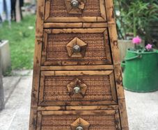 Solid wood bamboo and rattan weave 4 drawer chest of drawers