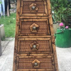 Solid wood bamboo and rattan weave 4 drawer chest of drawers