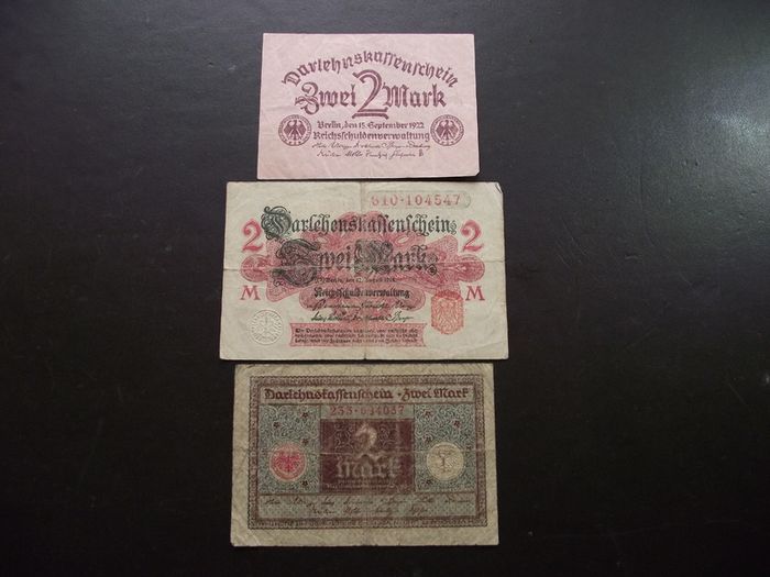 Germany. Darlehnskassenschein 3 Notes@2 Mark (1914+1920+1922)