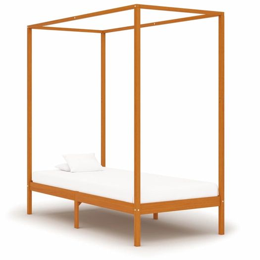 Canopy Bed Frame Honey Brown Solid Pine Wood 100x200 cm
