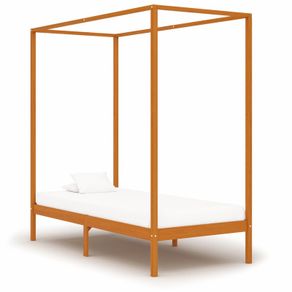 Canopy Bed Frame Honey Brown Solid Pine Wood 100x200 cm
