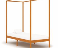 Canopy Bed Frame Honey Brown Solid Pine Wood 90x200 cm