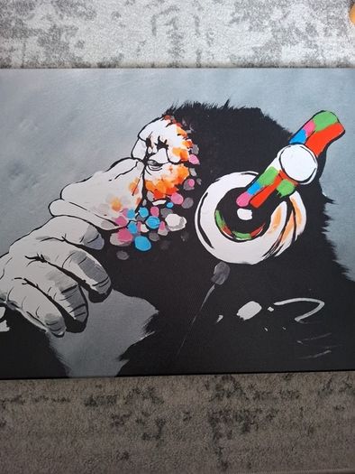 Monkey With Headphones DJ Banksy