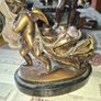 Antique French 19th century Bronze Sculpture Auguste Moreau featuring a Winged Putto Cherub Cupid carrying a shell or cornucopia like vessel, mounted on a marble base Image 2