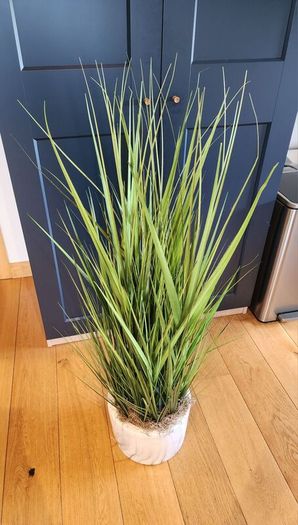 Tall Artificial Grass Plant in Marble-Effect Pot - 120cm
