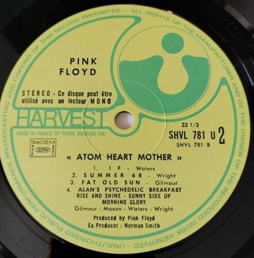 Pink Floyd : Atom heart mother , Harvest 2C06404550 ,(stereo), LP Gatefold France 1972, Vinyle VG+.