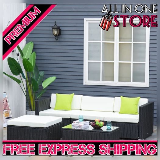 5PC Rattan Furniture Set Garden Outdoor Sectional Sofa Coffee Table Combo Patio Furniture Metal Frame w/Cushion Pillows (FREE SHIPPING)