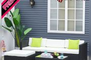 5PC Rattan Furniture Set Garden Outdoor Sectional Sofa Coffee Table Combo Patio Furniture Metal Frame w/Cushion Pillows (FREE SHIPPING)