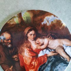 Vintage English Mother Father and Child Breastfeeding Print Trivet Placemat Table Protector circa 1960's / EVE of Europe