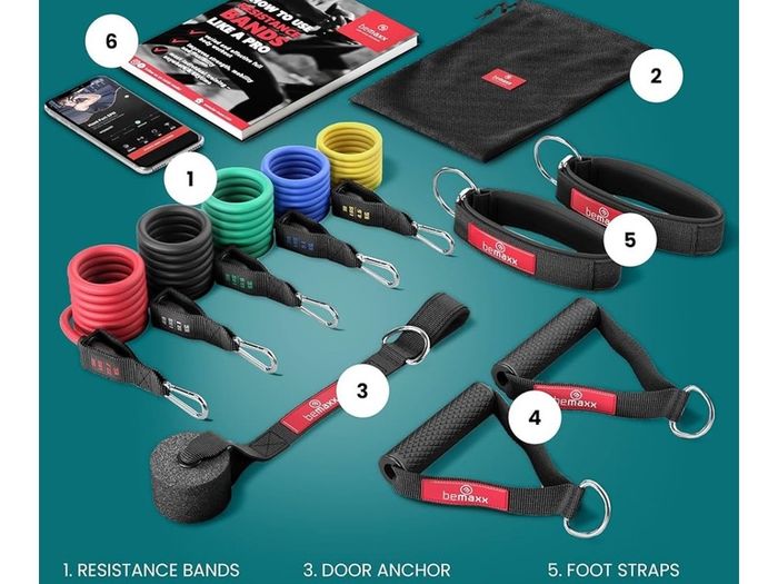 Resistance Bands Set with Handles, Door Anchor, Ankle Straps + Exercise Ebook