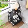 Bedside Table Set of 2 with Charging Station, Nightstand with Fabric Drawer, Small Side Table with Open Storage Shelf, Bedside Cabinets for Living Room, Bedroom, Small Space Black Image 6