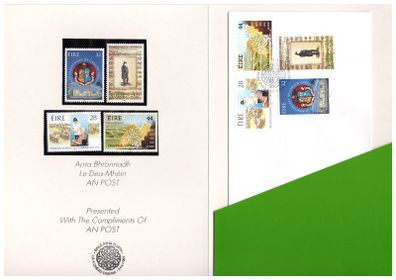 1993 Ireland Anniversaries An Post "Ministerial Pack" include Mint Never Hinged stamp set and first day cover