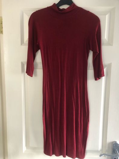 Boohoo high neck wine dress