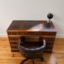 Mahogany Leather Top Partners Desk and Brown Chesterfield Captain's Chair Image 3