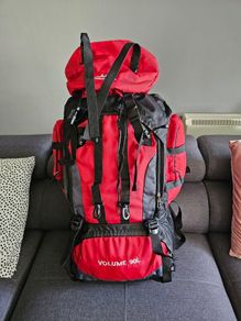 90 L Hiking backpack. Trekking backpack. Camping backpack. Red.