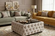 Chesterfield Coffee Table Velvet Rectangle 83x63x45cm with Glass
