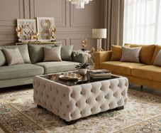 Chesterfield Coffee Table Velvet Rectangle 83x63x45cm with Glass