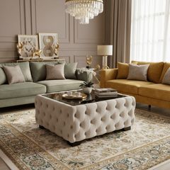 Chesterfield Coffee Table Velvet Rectangle 83x63x45cm with Glass