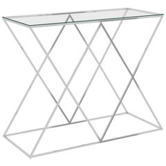 Side Table Silver 90x40x75 cm Stainless Steel and Glass