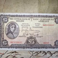 5 Pound Lady Lavery 18/8/47 IRISH NOTE