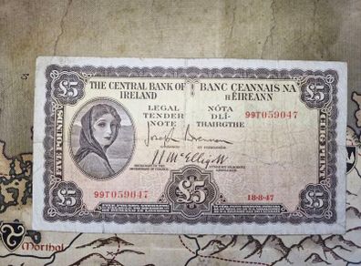 5 Pound Lady Lavery 18/8/47 IRISH NOTE