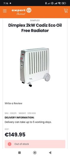 Dimplex Cadiz ECO oil free electric radiator