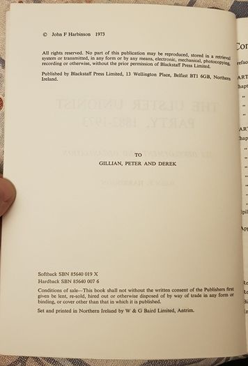 The Ulster Unionist Party 1882-1973: Its Development and Organisation by John F. Harbison