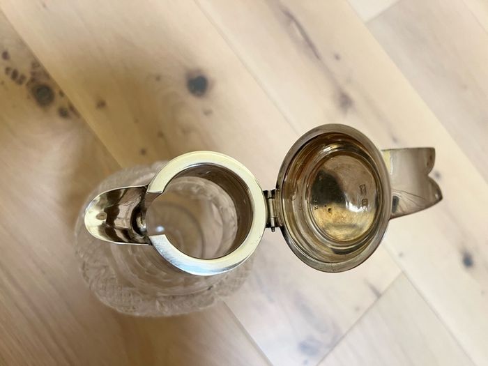 Vintage 1900 UK solid sterling silver glass wine jug