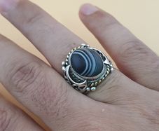 Vintage Brass & Suliemani Eye Agate With Silver Inlay Desgin Ring