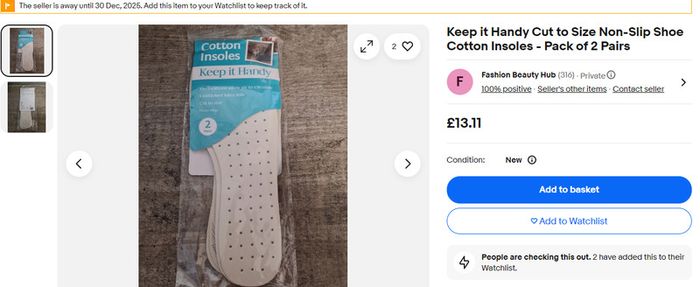 Keep It Handy Cut to Size Non-Slip Shoe Cotton Insoles - Pack of 2 Pairs