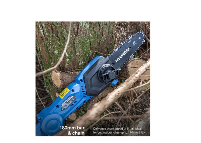 Hyundai 20V Cordless Pole Saw, 2Ah Battery and Charger, Lightweight and Telescopic Chainsaw