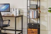 Bookcase, 5-Tier Industrial bookshelf with Fabric Cloth drawers, Free Standing Shelf for Living Room