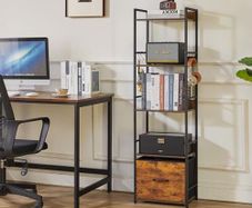 Bookcase, 5-Tier Industrial bookshelf with Fabric Cloth drawers, Free Standing Shelf for Living Room