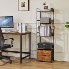 Bookcase, 5-Tier Industrial bookshelf with Fabric Cloth drawers, Free Standing Shelf for Living Room