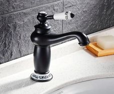 Antique Black Basin Faucet  Solid Brass Vintage Tap with Ceramic Handle