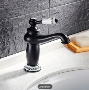 Antique Black Basin Faucet  Solid Brass Vintage Tap with Ceramic Handle