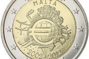 Malta 2 Euro Commemorative Coin 2012 - 10 Years of Euro. Uncirculated.