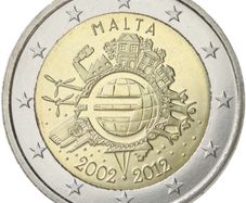 Malta 2 Euro Commemorative Coin 2012 - 10 Years of Euro. Uncirculated.
