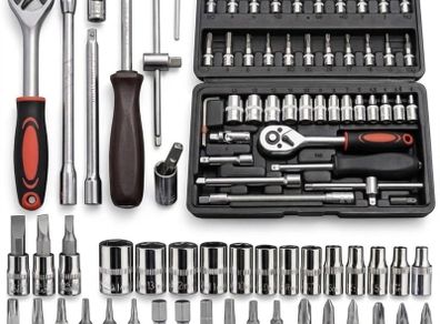 46-Piece 1/4" Socket & Bit Ratchet Tool Kit with Carrying Case