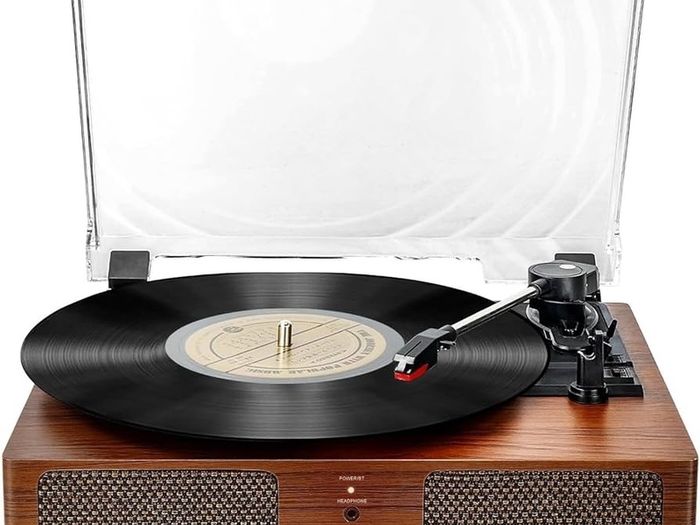 FREE EXPRESS SHIPPING Bluetooth Vinyl Record Player,3-Speed Turntable with Stereo Speakers Vintage Phonograph Record Player, with RCA Line Out AUX in Headphone Jack
