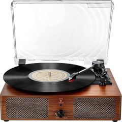 FREE EXPRESS SHIPPING Bluetooth Vinyl Record Player,3-Speed Turntable with Stereo Speakers Vintage Phonograph Record Player, with RCA Line Out AUX in Headphone Jack