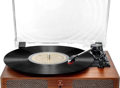FREE EXPRESS SHIPPING Bluetooth Vinyl Record Player,3-Speed Turntable with Stereo Speakers Vintage Phonograph Record Player, with RCA Line Out AUX in Headphone Jack