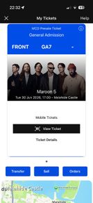 Maroon5 Concert tickets, (Front Row standing)