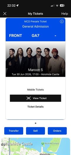 Maroon5 Concert tickets, (Front Row standing)