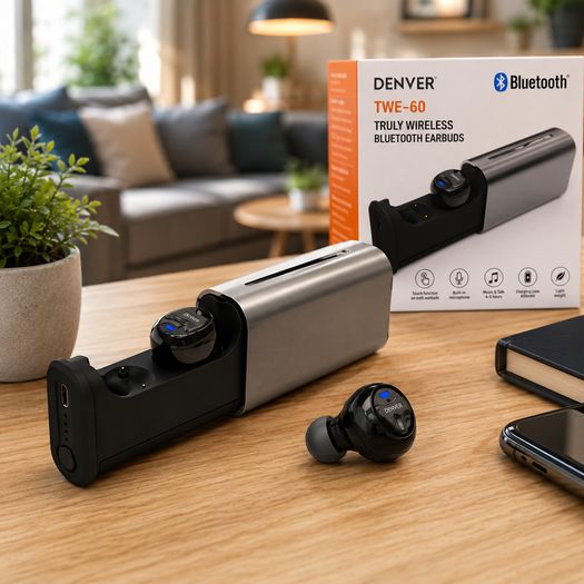 Denver TWE-60 Truly Wireless Bluetooth Earbuds with Charging Case
