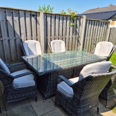 Rattan Rectangle Table with Firepit With 6 Chairs